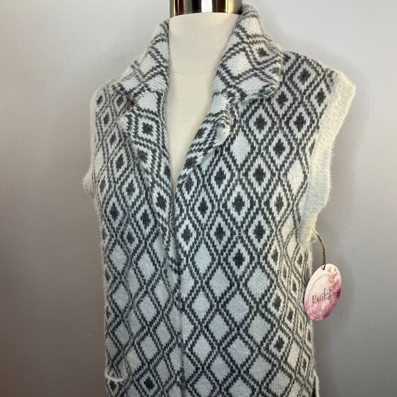 Kaisley Women's White Grey Open Front Sleeveless Cardigan Sweater - Size Small - Picture 3 of 5